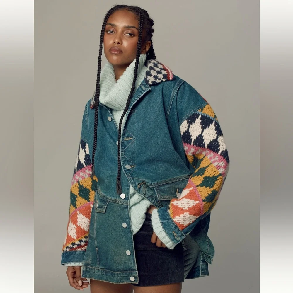 Pilcro Crochet Denim Sweater Jacket - Picture 1 of 11